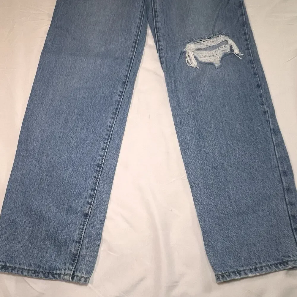 Levi’s 94 Baggy Jeans Womens Size 24 Blue Medium Wash Distressed Denim Wide Leg